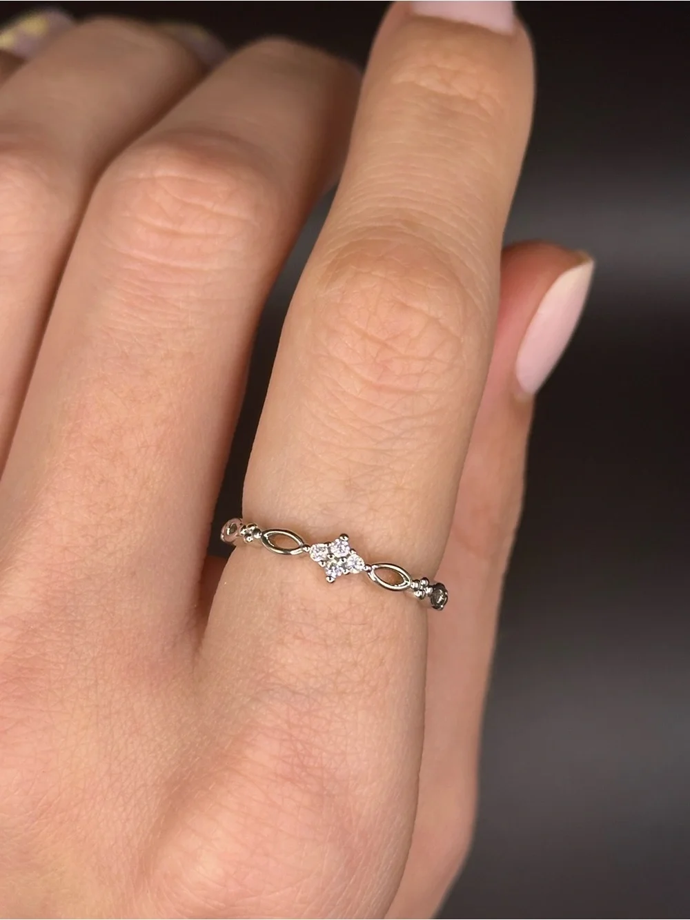 925 Silver Open Band Ring with Filigree and Centerstone Minimalist